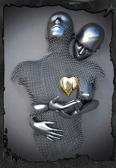 Metal Figure Statue Romantic Wall Art Abstract Canvas Painting Lovers Sculpture Posters Prints Pictures Living Room Home Decor