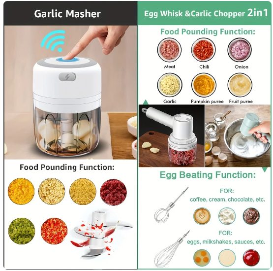 Mini Food Chopper: Effortless Garlic Press and Vegetable Masher USB-Powered
