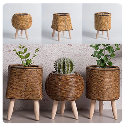 Nordic Flower Shelf Imitation Rattan Flower Pot with Removable Legs