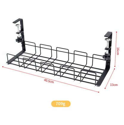 Sleek Under-Desk Organizer: Metal Cable Management Tray for Home, Office, & Kitchen - No Drilling Needed!