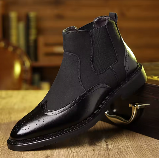 Men’s Matte Leather Pointed Ankle Boots – Designer Business Casual Autumn/Winter Fashion Boots BRANDED