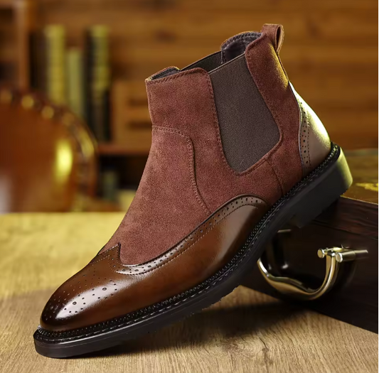 Men’s Matte Leather Pointed Ankle Boots – Designer Business Casual Autumn/Winter Fashion Boots BRANDED