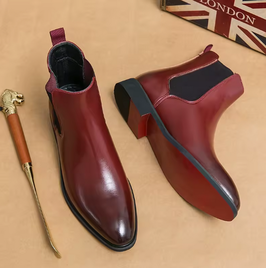 Men’s Red Sole Chelsea Boots – Round Toe Slip-On Ankle Business Boots | Classic PU Leather, Sizes 38–46 BRANDED