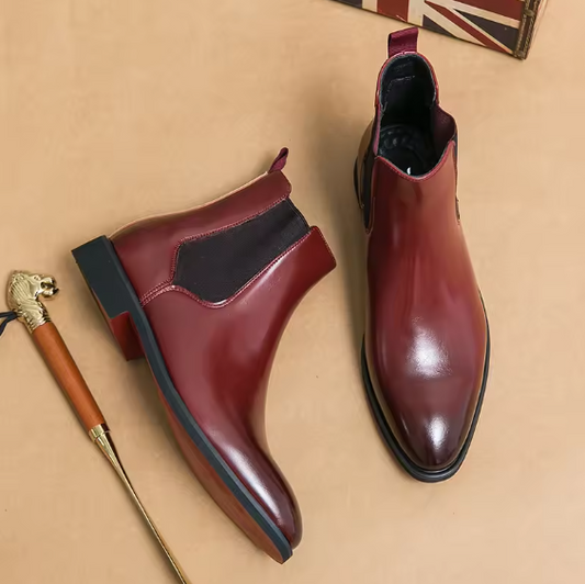 Men’s Red Sole Chelsea Boots – Round Toe Slip-On Ankle Business Boots | Classic PU Leather, Sizes 38–46 BRANDED