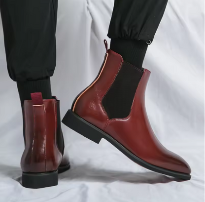 Men’s Red Sole Chelsea Boots – Round Toe Slip-On Ankle Business Boots | Classic PU Leather, Sizes 38–46 BRANDED