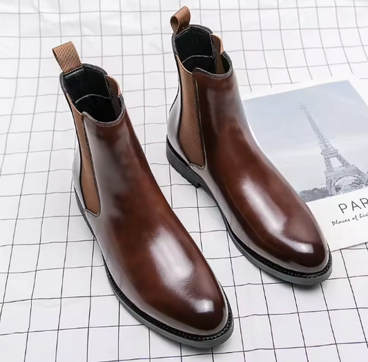 Luxury British Style Men’s Chelsea Boots – Split Leather Dress Shoes for Business, Wedding & Formal Events | Waterproof, Handmade BRANDED