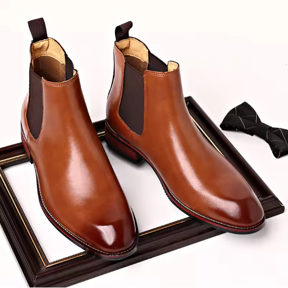 Men's Retro Chelsea Ankle Boots – British Style High-Top Leather Fashion Boots for Winter Casual Wear Move Chain