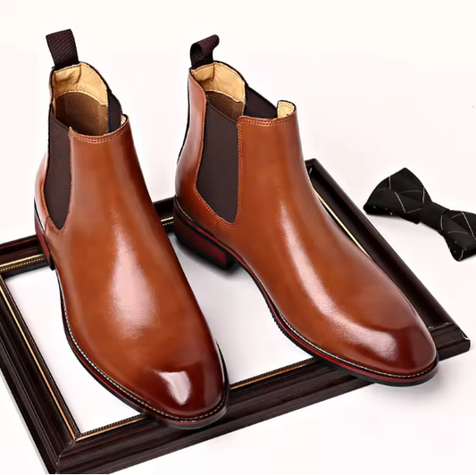Men's Retro Chelsea Ankle Boots – British Style High-Top Leather Fashion Boots for Winter Casual Wear Move Chain