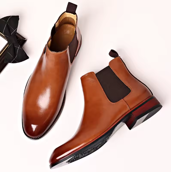 Men's Retro Chelsea Ankle Boots – British Style High-Top Leather Fashion Boots for Winter Casual Wear Move Chain