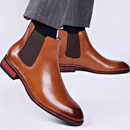 Men's Retro Chelsea Ankle Boots – British Style High-Top Leather Fashion Boots for Winter Casual Wear Move Chain