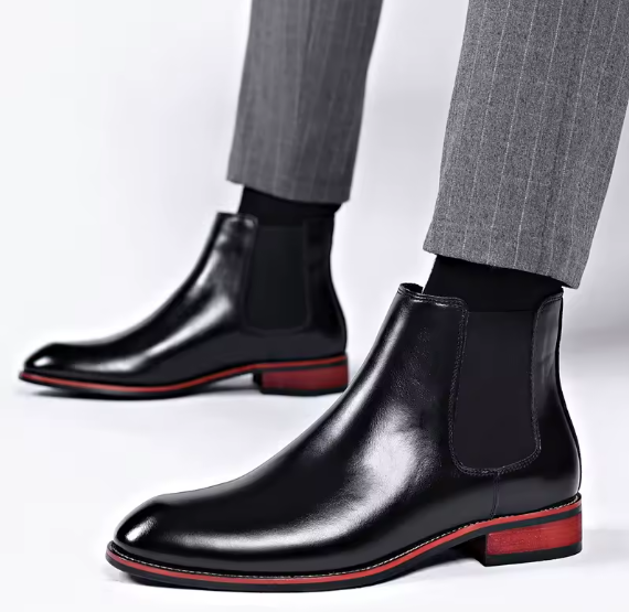 Men's Retro Chelsea Ankle Boots – British Style High-Top Leather Fashion Boots for Winter Casual Wear Move Chain
