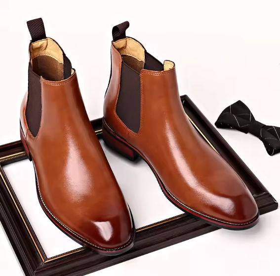 Men's Retro Chelsea Ankle Boots – British Style High-Top Leather Fashion Boots for Winter Casual Wear Move Chain