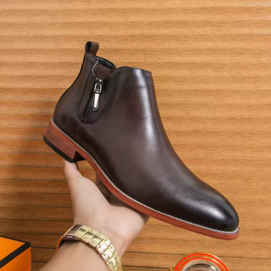 Men’s Leather Chelsea Boots – High-Top Zipper Ankle Boots | Slip-On Fashion Business Booties VEISNOO