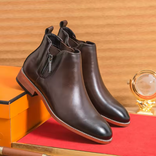 Men’s Leather Chelsea Boots – High-Top Zipper Ankle Boots | Slip-On Fashion Business Booties VEISNOO