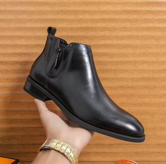 Men’s Leather Chelsea Boots – High-Top Zipper Ankle Boots | Slip-On Fashion Business Booties VEISNOO
