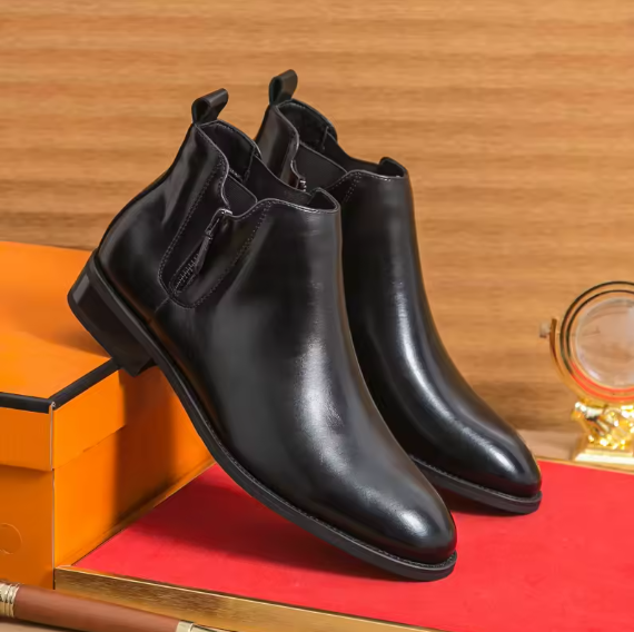 Men’s Leather Chelsea Boots – High-Top Zipper Ankle Boots | Slip-On Fashion Business Booties VEISNOO