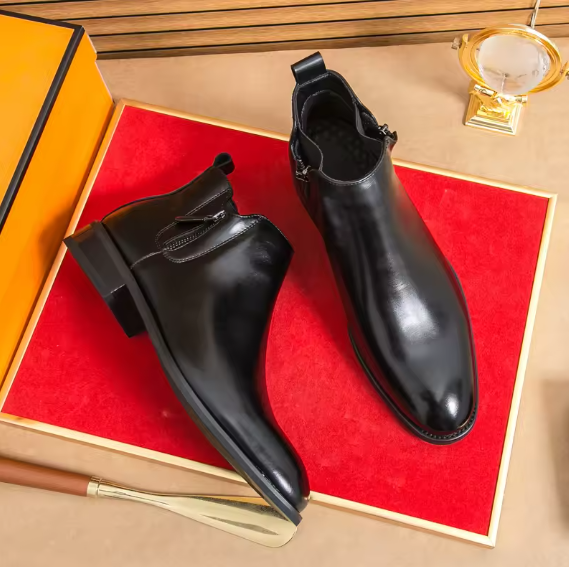 Men’s Leather Chelsea Boots – High-Top Zipper Ankle Boots | Slip-On Fashion Business Booties VEISNOO