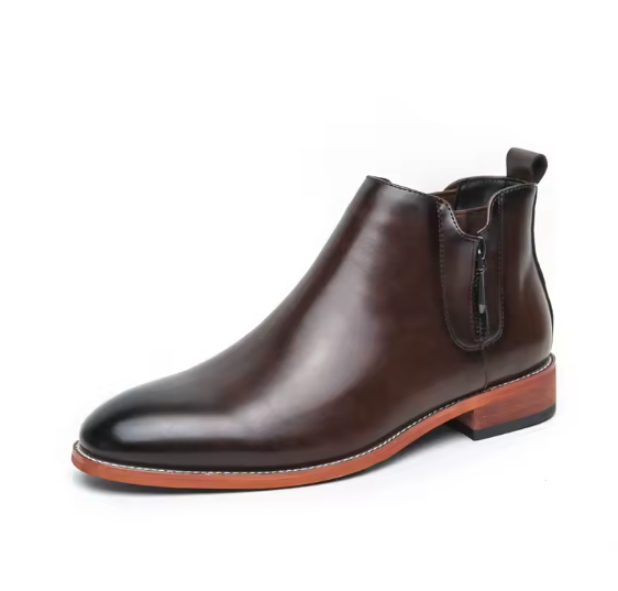 Men’s Leather Chelsea Boots – High-Top Zipper Ankle Boots | Slip-On Fashion Business Booties VEISNOO