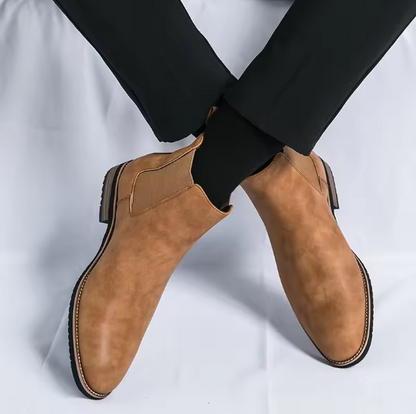 Men’s Chelsea Boots – Retro High-Top Slip-On PU Leather Ankle Shoes | Pointed Toe Casual Dress Boots BRANDED