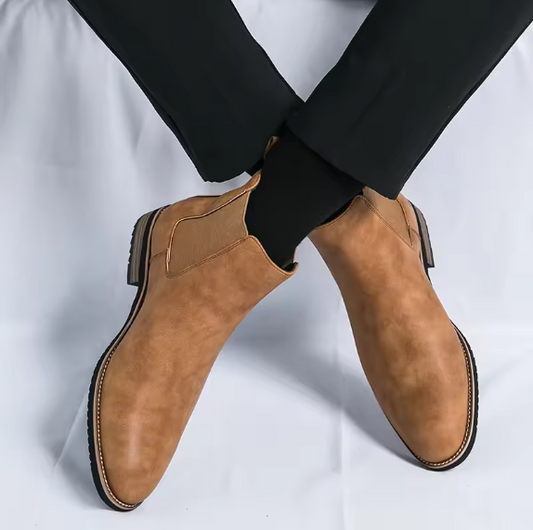 Men’s Chelsea Boots – Retro High-Top Slip-On PU Leather Ankle Shoes | Pointed Toe Casual Dress Boots BRANDED