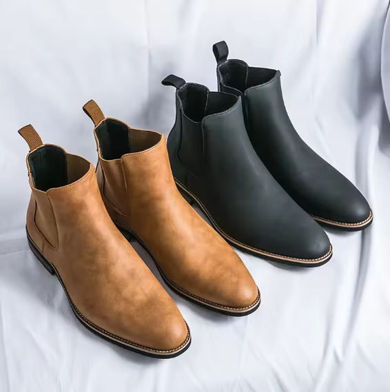 Men’s Chelsea Boots – Retro High-Top Slip-On PU Leather Ankle Shoes | Pointed Toe Casual Dress Boots BRANDED