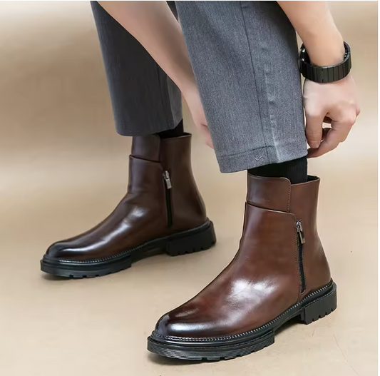 Men’s Handmade Leather Chelsea Boots – Thick Sole British Style Side-Zip Ankle Business Shoes | Spring/Autumn Kentello Shoes