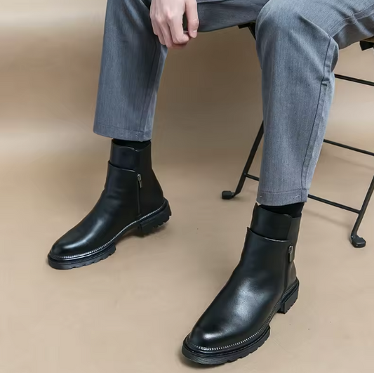 Men’s Handmade Leather Chelsea Boots – Thick Sole British Style Side-Zip Ankle Business Shoes | Spring/Autumn Kentello Shoes