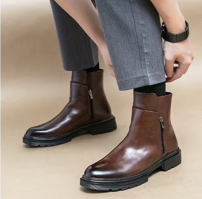 Men’s Handmade Leather Chelsea Boots – Thick Sole British Style Side-Zip Ankle Business Shoes | Spring/Autumn Kentello Shoes