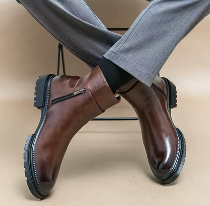 Men’s Handmade Leather Chelsea Boots – Thick Sole British Style Side-Zip Ankle Business Shoes | Spring/Autumn Kentello Shoes