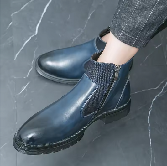 Men's Italian Designer Chelsea Boots – Split Leather Retro Ankle Boots with Zipper | Business & Casual Style Kentello Shoes