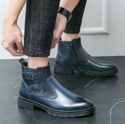 Men's Italian Designer Chelsea Boots – Split Leather Retro Ankle Boots with Zipper | Business & Casual Style Kentello Shoes