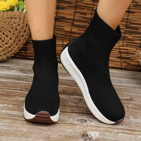 Women’s Sporty Knit Sock Chelsea Boots – Mesh Slip-On Flat Platform Walking Shoes (Sizes 35–43) BRANDED