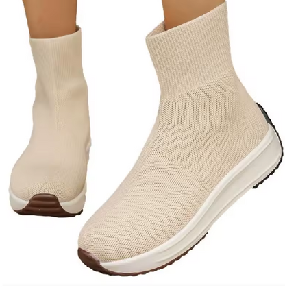 Women’s Sporty Knit Sock Chelsea Boots – Mesh Slip-On Flat Platform Walking Shoes (Sizes 35–43) BRANDED