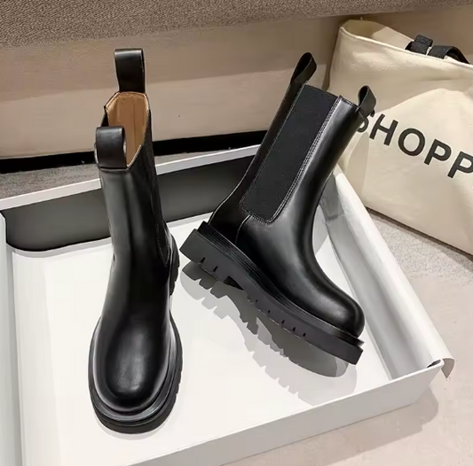 Mona Mid-Calf Chelsea Boots for Women – Waterproof Platform British Style Round Toe Autumn/Spring Boots BRANDED