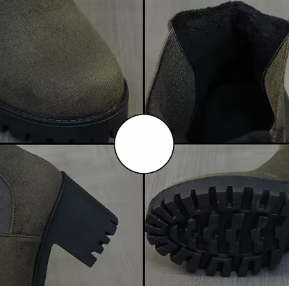 Women’s Suede Chunky Heeled Chelsea Boots – Plus Size Slip-On Ankle Boots | Autumn Winter Fashion | Round Toe Platform Booties Big Stone