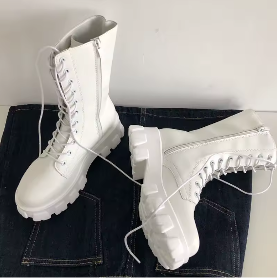 Women’s Mid-Calf Lace-Up Chelsea Boots – Autumn/Winter Fashion PU Leather Zipper Boots with Low Square Heel & Sporty Platform Comfort BRANDED