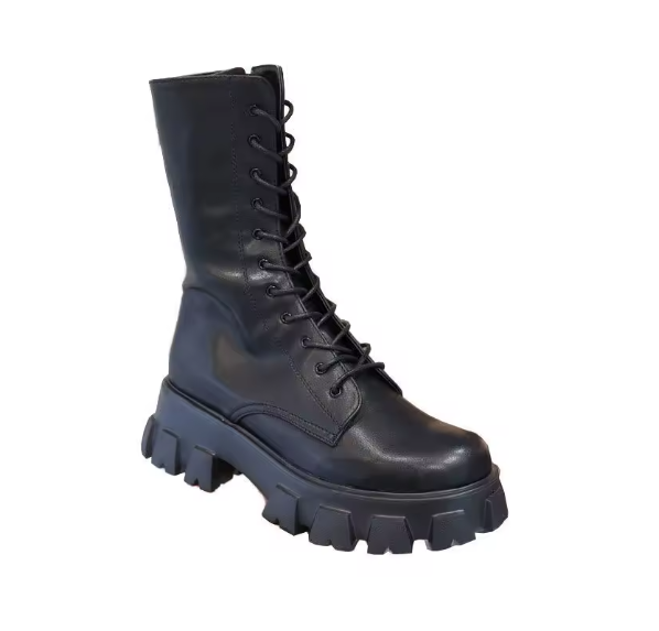 Women’s Mid-Calf Lace-Up Chelsea Boots – Autumn/Winter Fashion PU Leather Zipper Boots with Low Square Heel & Sporty Platform Comfort BRANDED