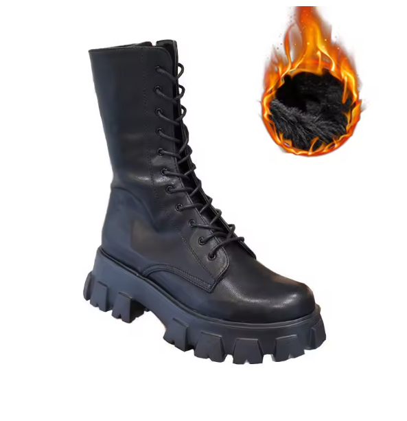 Women’s Mid-Calf Lace-Up Chelsea Boots – Autumn/Winter Fashion PU Leather Zipper Boots with Low Square Heel & Sporty Platform Comfort BRANDED