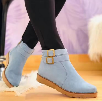 Women’s Thick Sole Platform Ankle Boots – Slip-On Fashion Chelsea Boots with Belt Buckle Detail (Sizes 42–43 Available) BRANDED