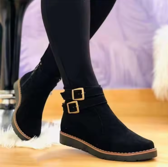 Women’s Thick Sole Platform Ankle Boots – Slip-On Fashion Chelsea Boots with Belt Buckle Detail (Sizes 42–43 Available) BRANDED
