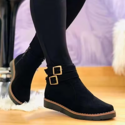 Women’s Thick Sole Platform Ankle Boots – Slip-On Fashion Chelsea Boots with Belt Buckle Detail (Sizes 42–43 Available) BRANDED