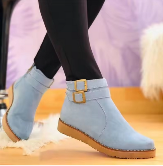 Women’s Thick Sole Platform Ankle Boots – Slip-On Fashion Chelsea Boots with Belt Buckle Detail (Sizes 42–43 Available) BRANDED