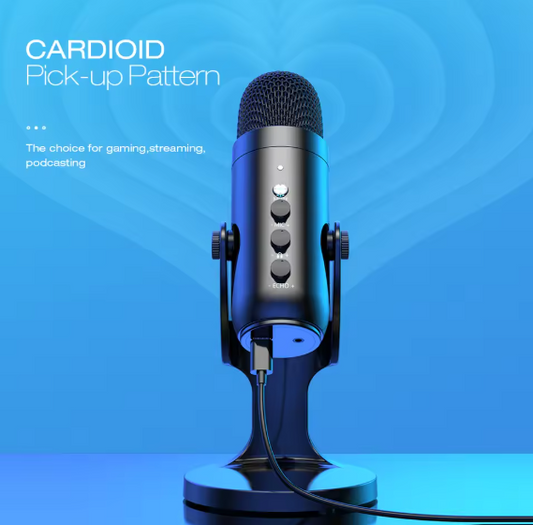 USB Condenser Microphone – Cardioid Tabletop Mic with Headphone Output & Phone Adapter for PC, Mac, Gaming, Streaming & Podcast Recording BRANDED