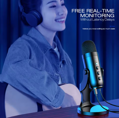 USB Condenser Microphone – Cardioid Tabletop Mic with Headphone Output & Phone Adapter for PC, Mac, Gaming, Streaming & Podcast Recording BRANDED