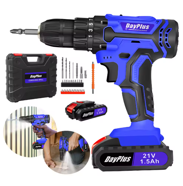 21V Cordless Drill Kit – 45Nm Electric Screwdriver & Impact Drill with LED Work Light for Home & Garden DIY Projects BRANDED
