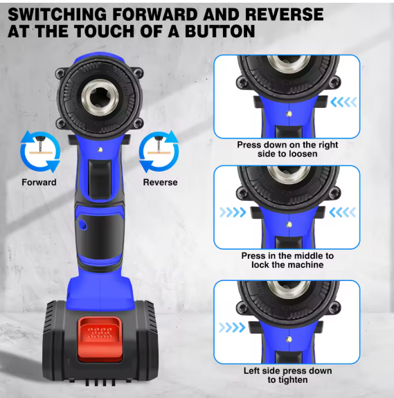 21V Cordless Drill Kit – 45Nm Electric Screwdriver & Impact Drill with LED Work Light for Home & Garden DIY Projects BRANDED