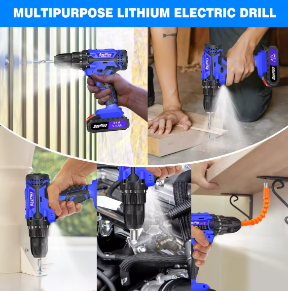 21V Cordless Drill Kit – 45Nm Electric Screwdriver & Impact Drill with LED Work Light for Home & Garden DIY Projects BRANDED