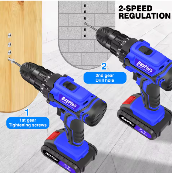 21V Cordless Drill Kit – 45Nm Electric Screwdriver & Impact Drill with LED Work Light for Home & Garden DIY Projects BRANDED