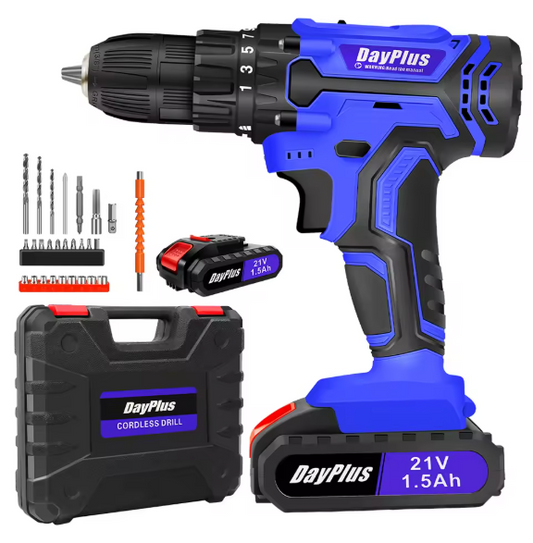 21V Cordless Drill Kit – 45Nm Electric Screwdriver & Impact Drill with LED Work Light for Home & Garden DIY Projects BRANDED