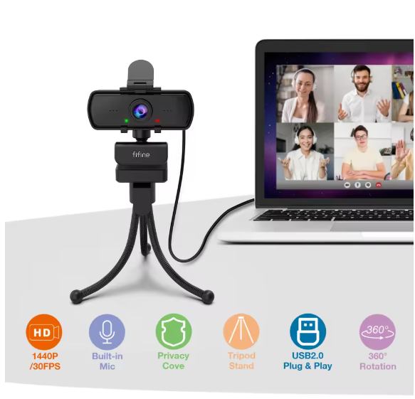 K420 1440p Full HD Webcam with Microphone & Tripod – USB PC Camera for Desktop & Laptop, Streaming & Video Calls BRANDED
